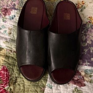 Black Leather Slide Sandals